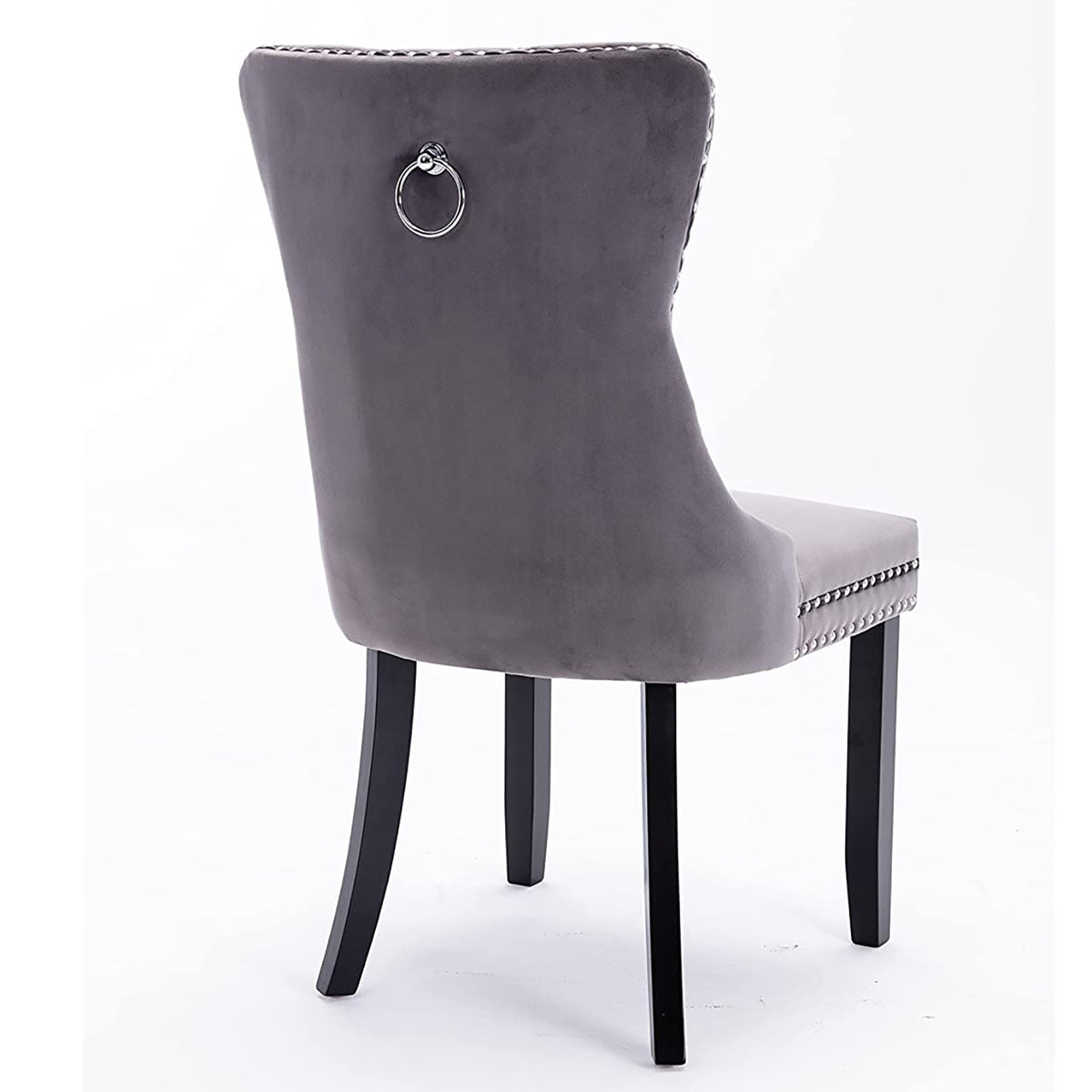 Set of 2 Velvet Upholstered Tufted Dining Chairs with Ring Back and Nailhead Trim Gray Y23082