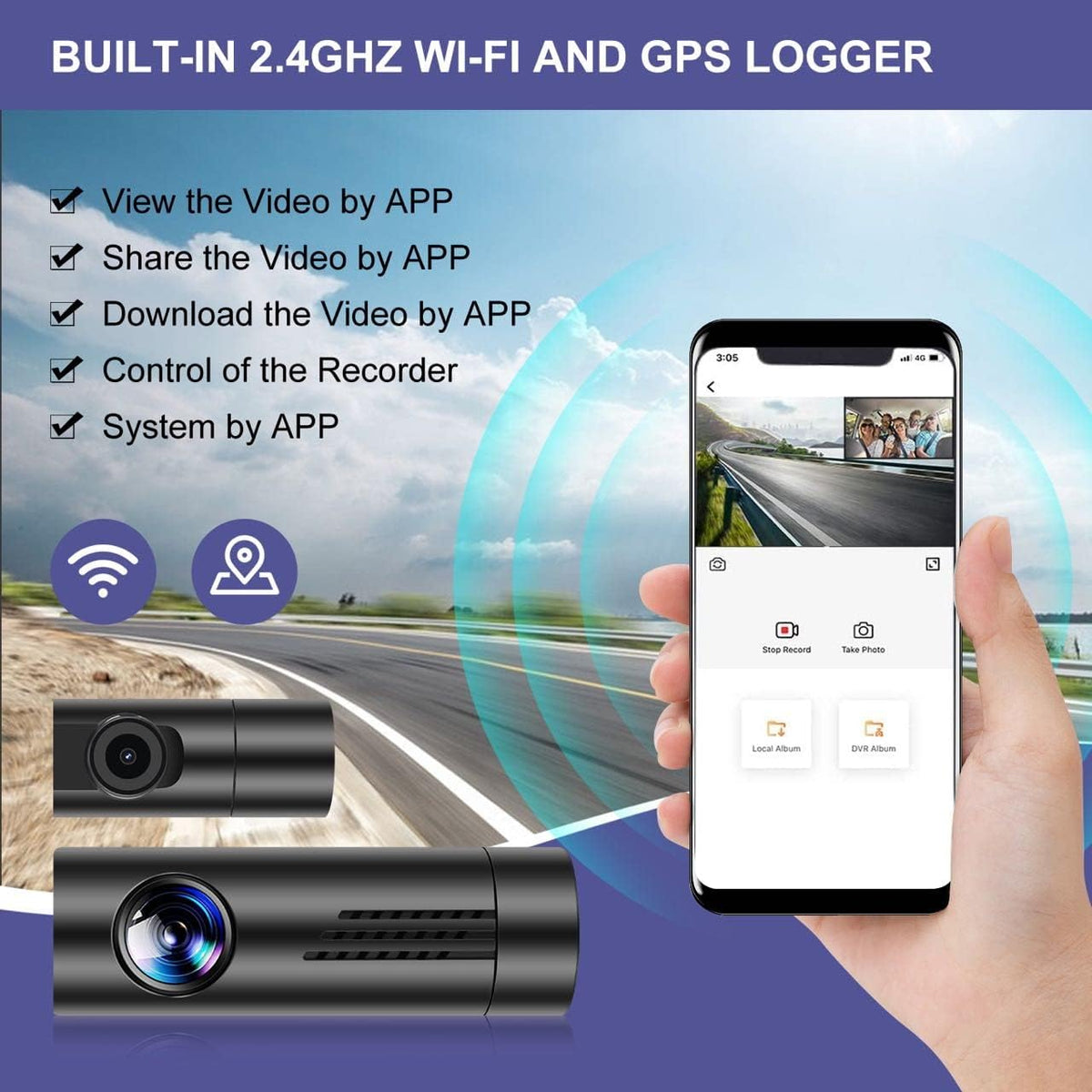 2K 1440P Front and Rear Dash Cam with WiFi GPS K42097