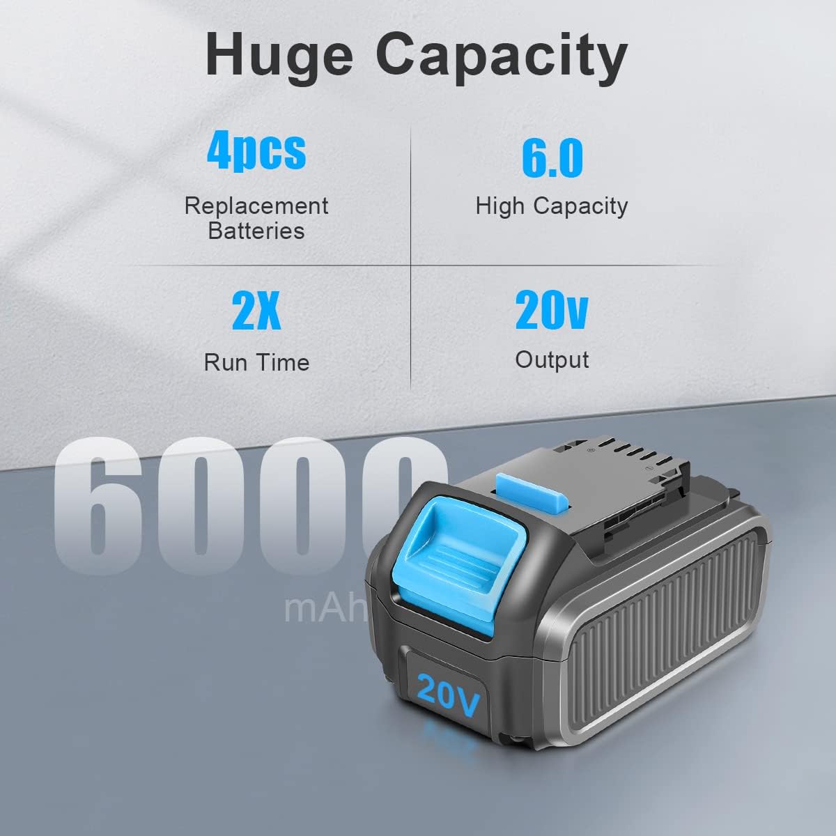 2 Packs 20V 6.0Ah Battery with LED Indicator (Grey) O4974