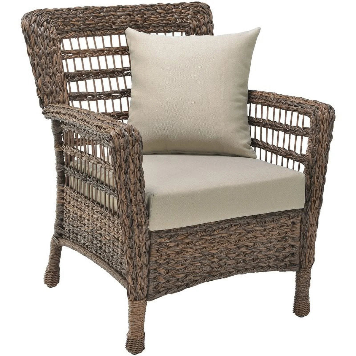 Faux Sea Grass Resin Rattan Patio Armchairs Set, Dark Brown - Set of 2 N487