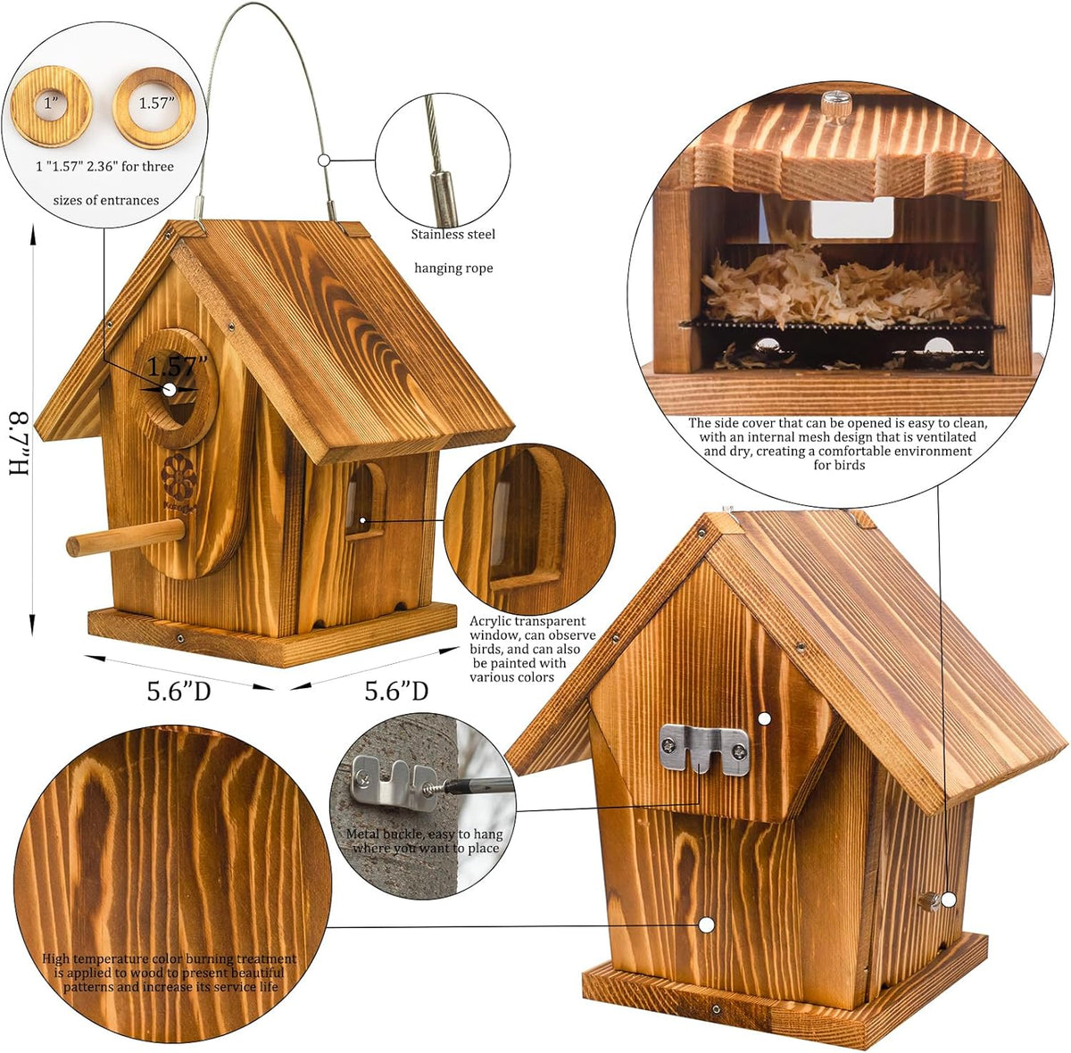 Carbonized Solid Wood Bird House DIY Kit D976