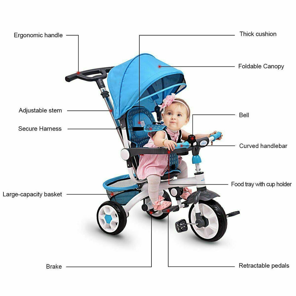4-in-1 Detachable Baby Stroller Tricycle with Canopy T685