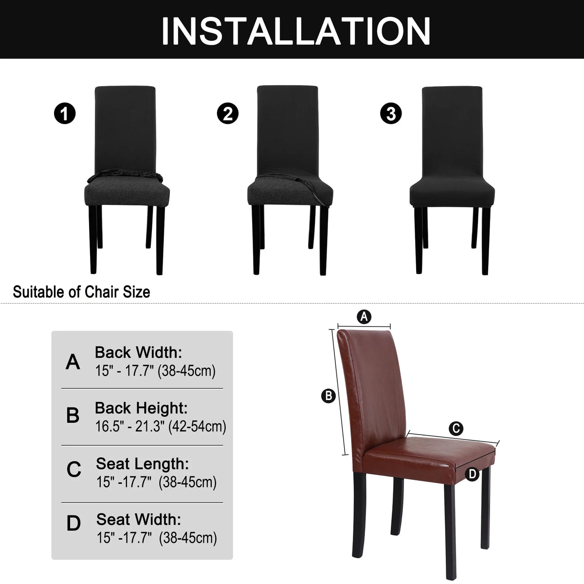 Black Stretch Spandex Dining Chair Covers Set of 4 I93581