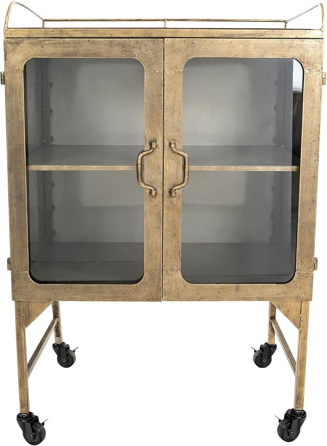 Metal Cabinet with Caster Wheels & Glass Doors S726