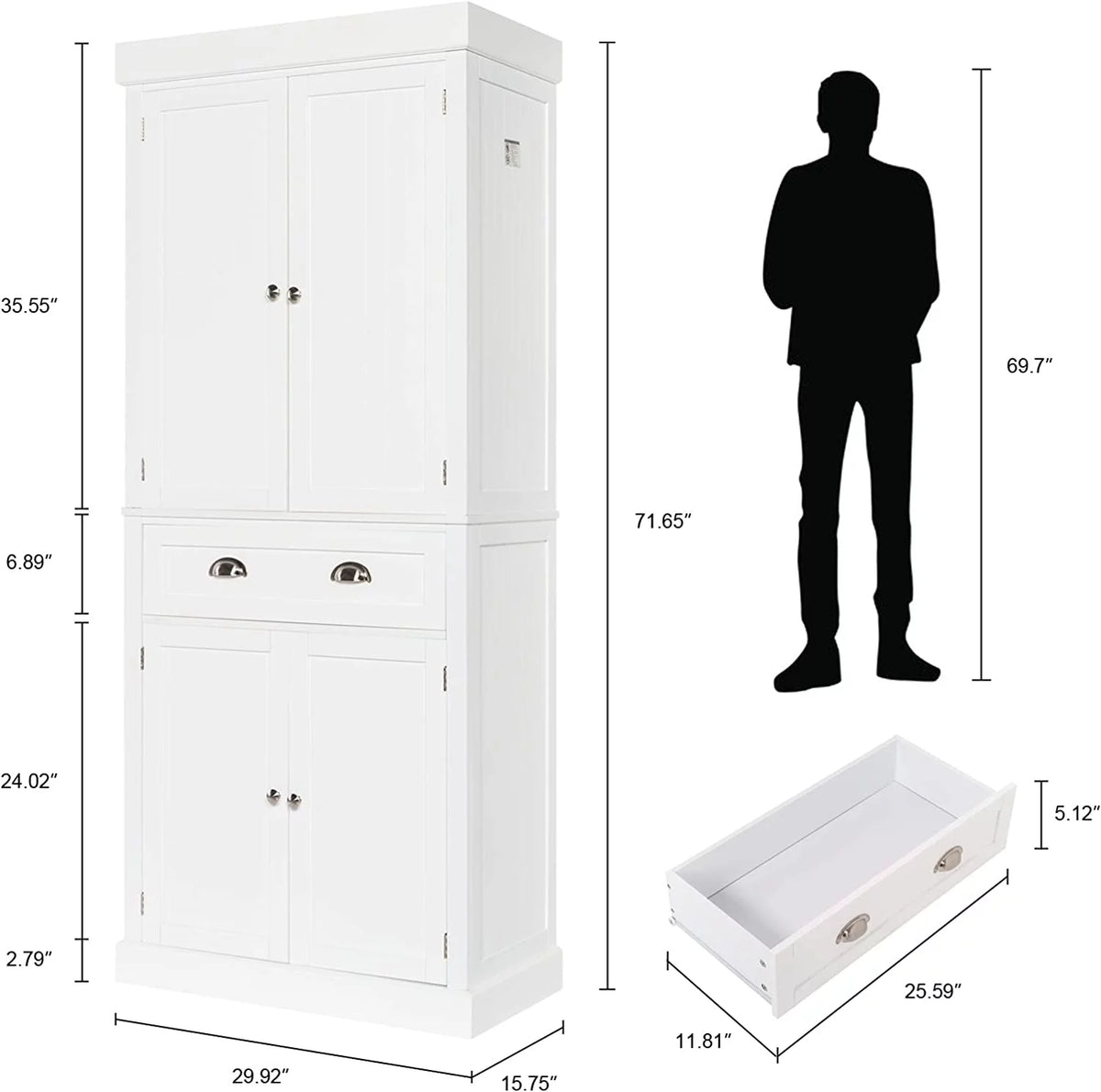 72-Inch Wood Kitchen Pantry Storage Cabinet with Drawer Z279