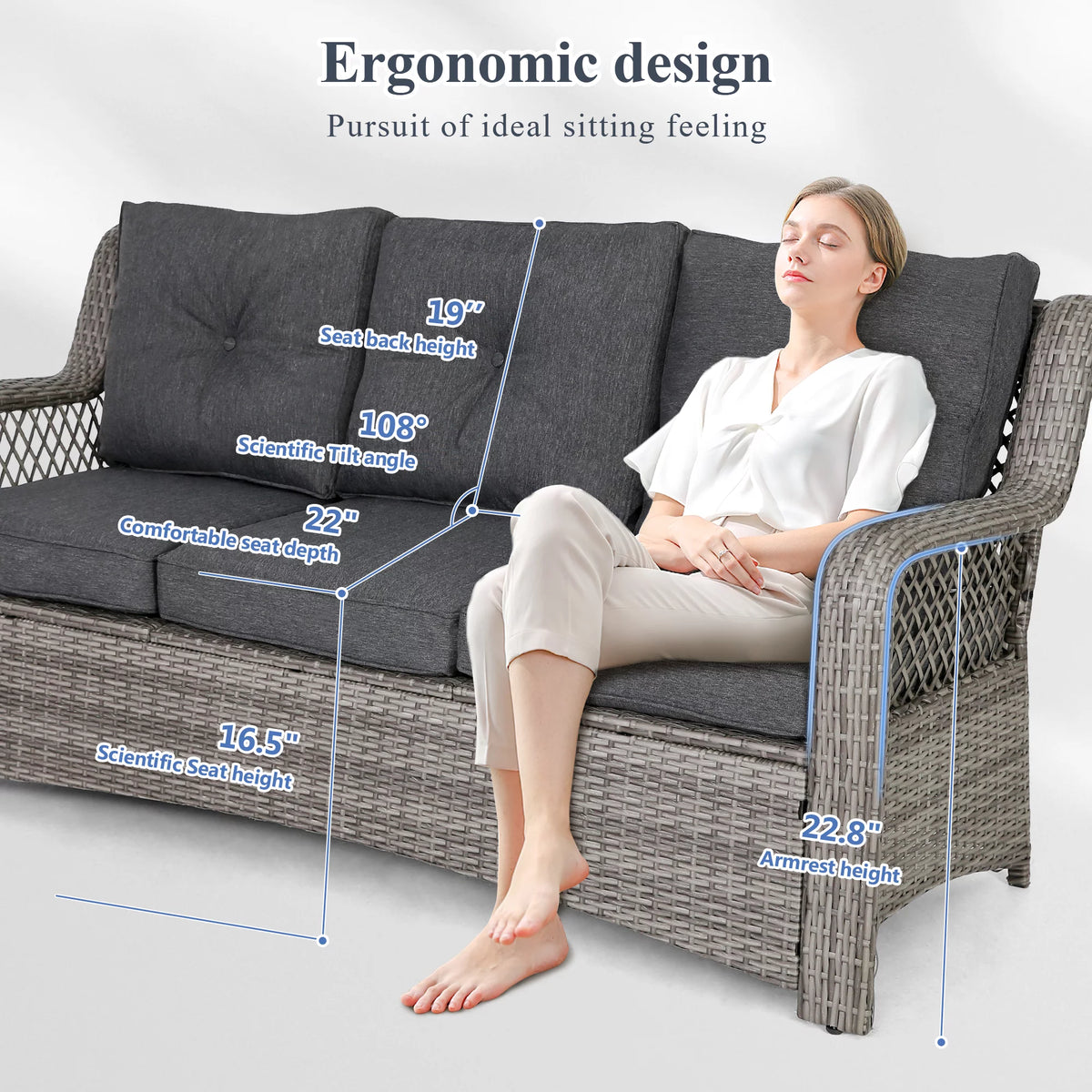 6 Piece Grey Rattan Patio Furniture Set with Ottoman I159509
