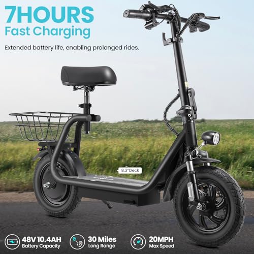 Electric Scooter with Seat, 1200W Motor, 30 Miles Range, Foldable with Basket N1703