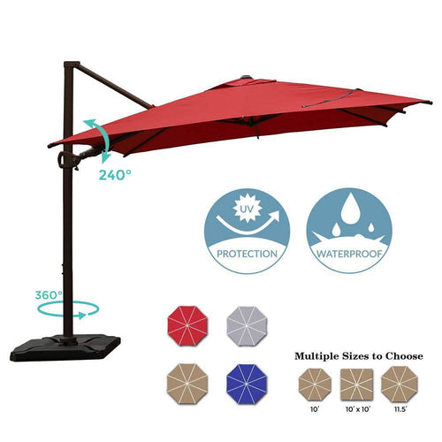 10 ft. x 10 ft. 360-Degree Rotating Aluminum Cantilever Patio Umbrella with Base Weight in Dark Red I7318