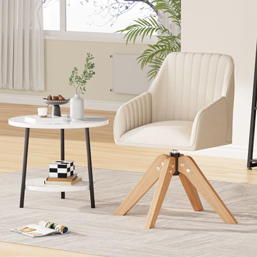 Beige Faux Linen Swivel Accent Chair with Arms Z91966