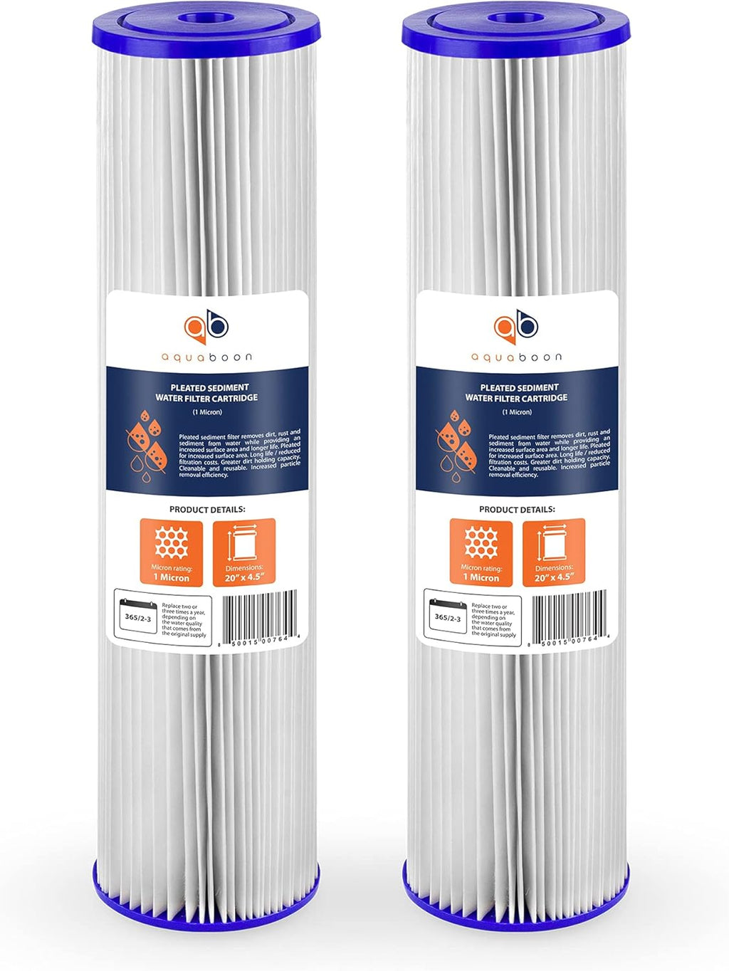 1 Micron 20 Pleated Sediment Water Filter Cartridge 2-Pack M23371