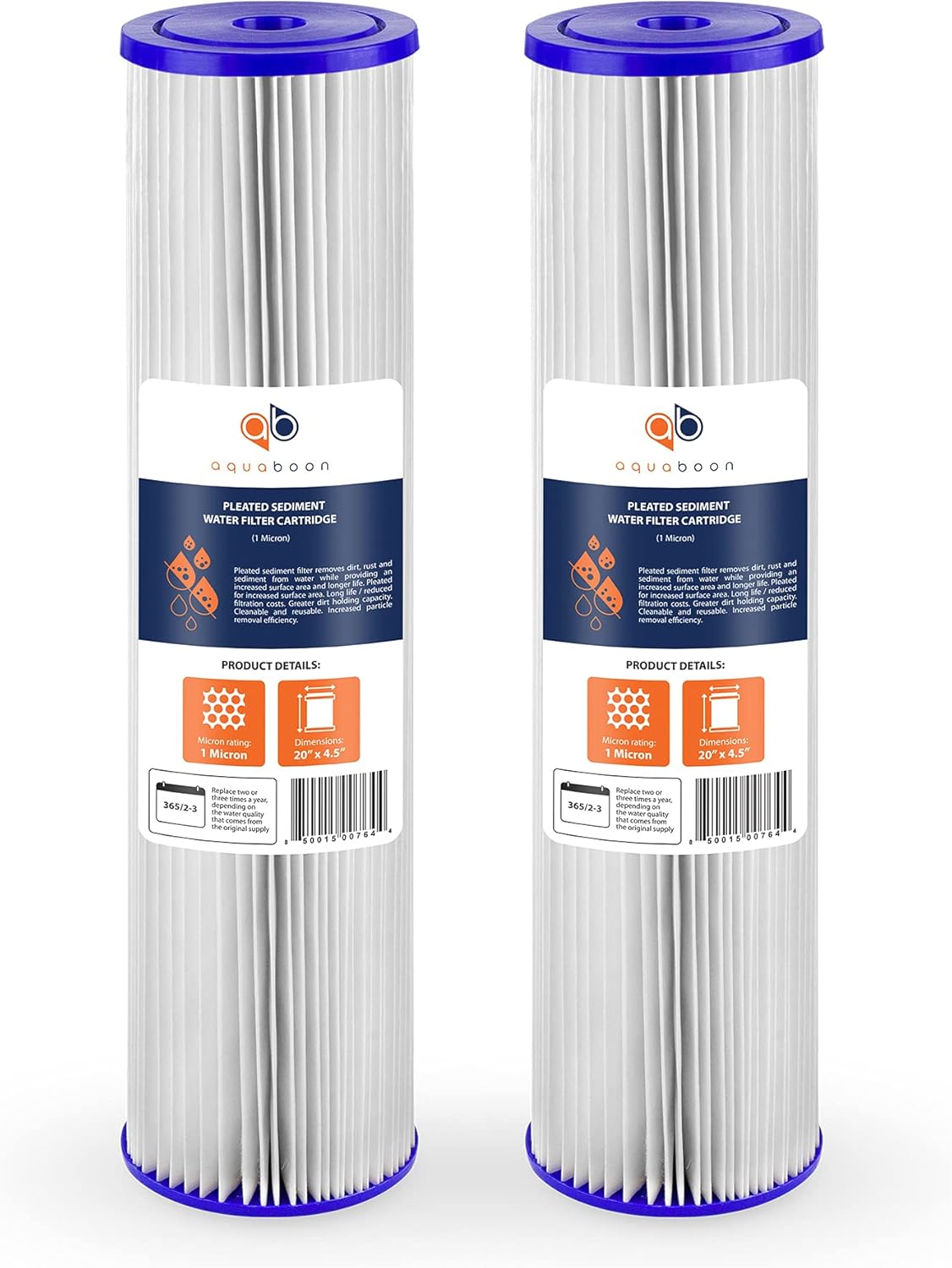 1 Micron 20 Pleated Sediment Water Filter Cartridge 2-Pack E110204