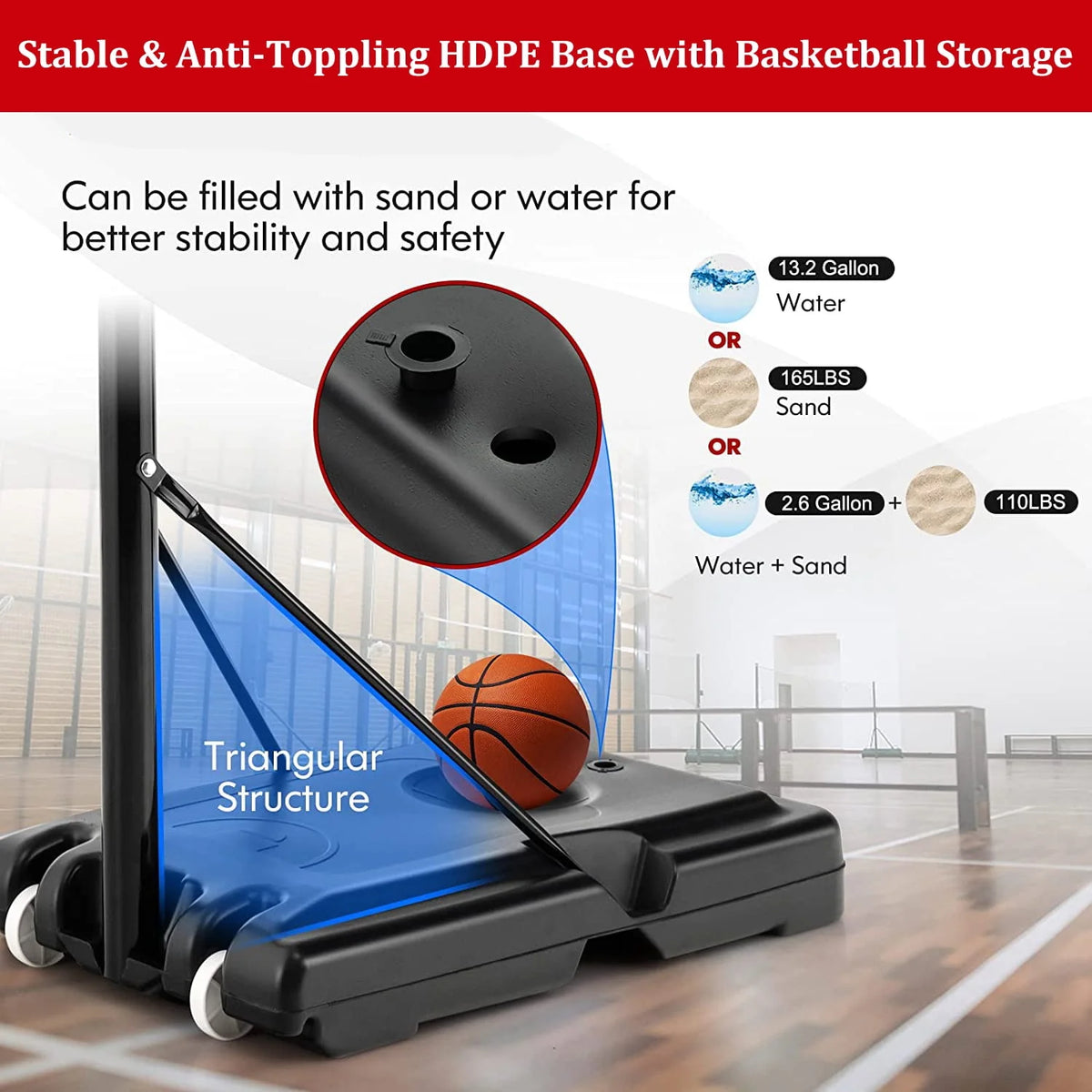 Basketball Hoop with 60''- 84'' Adjustable Height Portable with Stand & Backboard Wheels K92815
