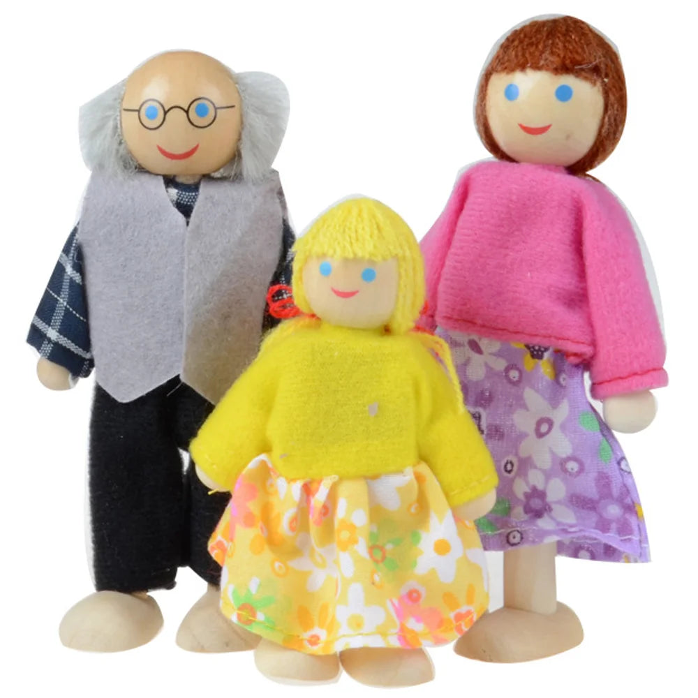 7 People Wooden Dolls House Family Miniature Toy S91999