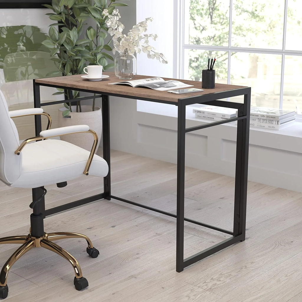 Folding Computer Desk with Rustic Wood Grain Finish and Metal Frame X492348