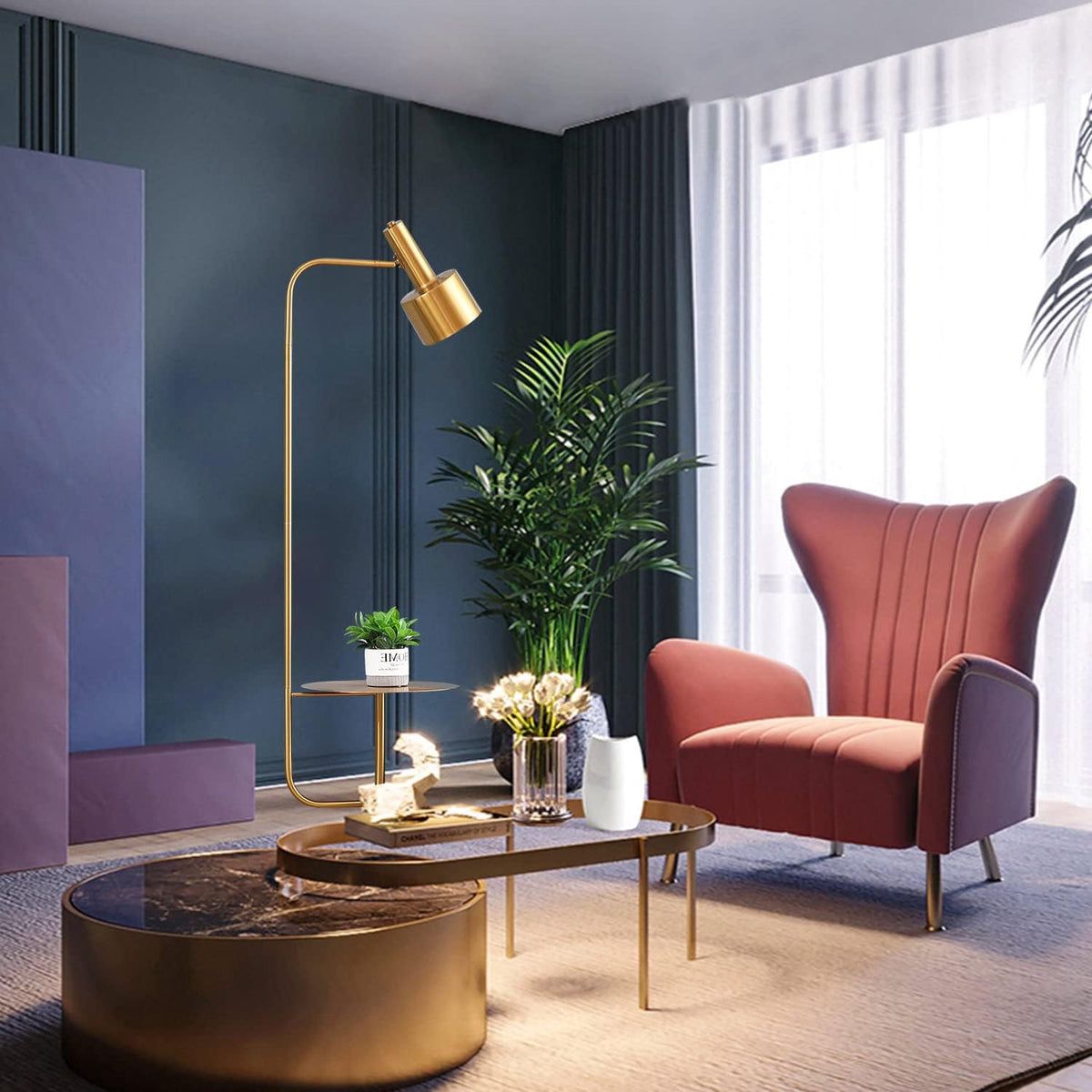 Floor Lamp with Tray and Foot Switch E395432