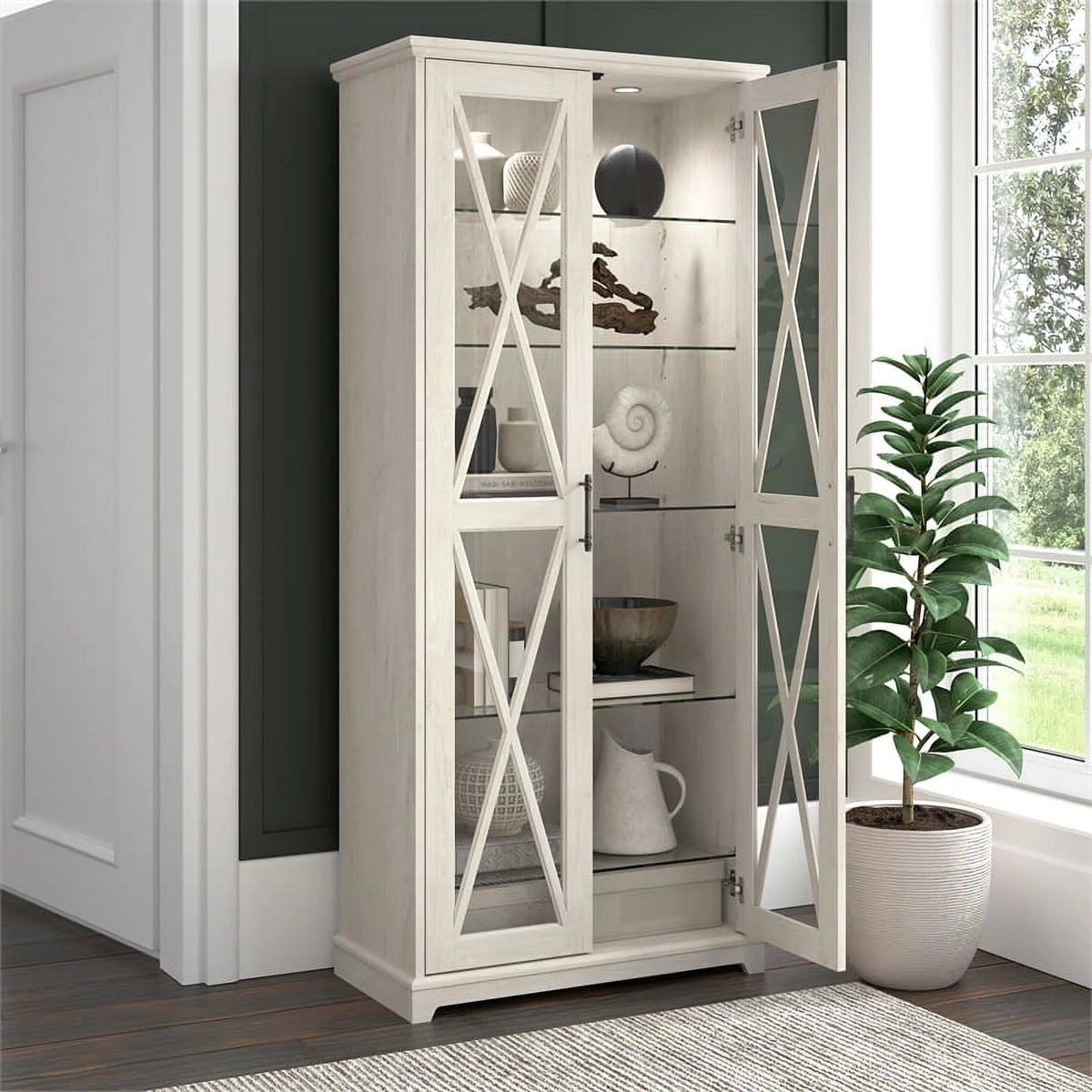 Linen White Oak Curio Cabinet with Glass Doors A238012