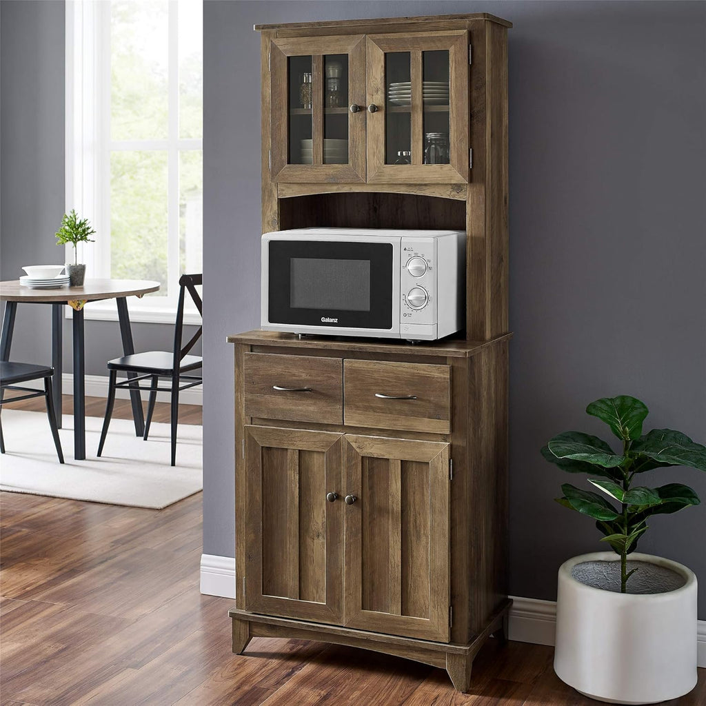 Gray Microwave Stand with Top and Bottom Cabinets X485