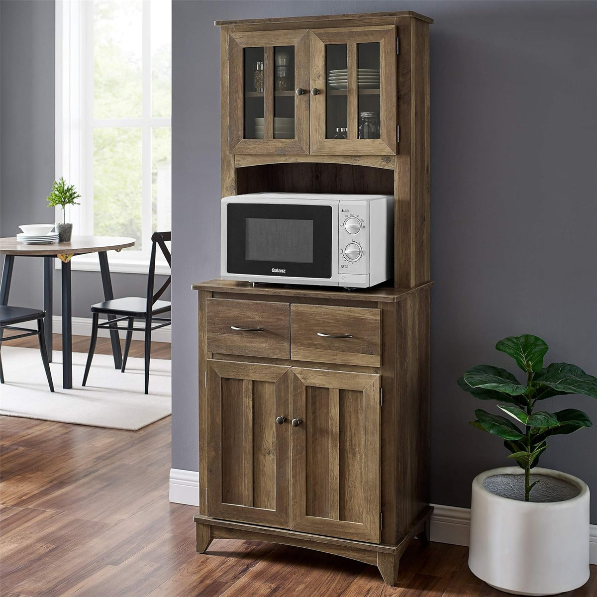 Gray Microwave Stand with Top and Bottom Cabinets X485