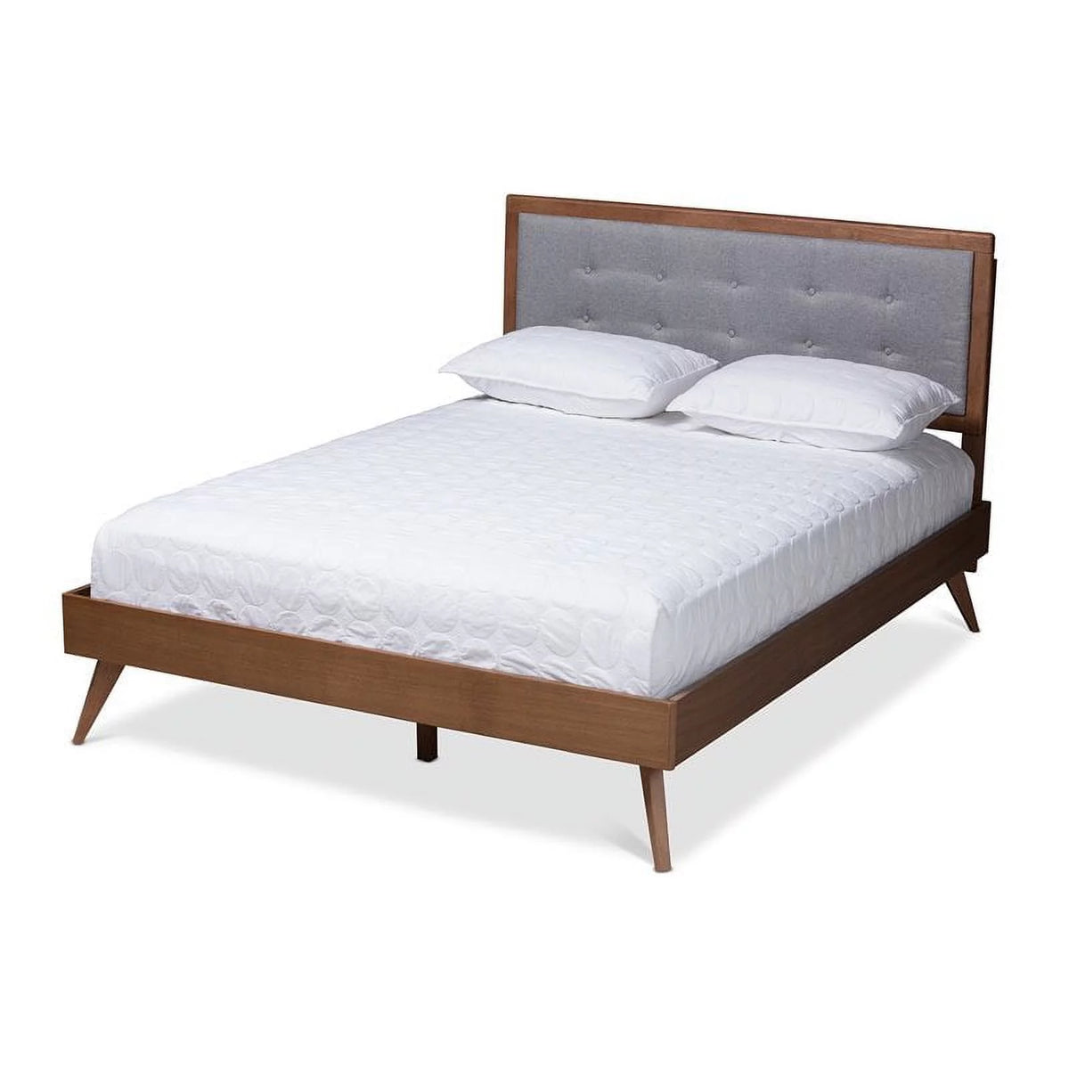 Mid-Century Wood and Fabric King Platform Bed C7092
