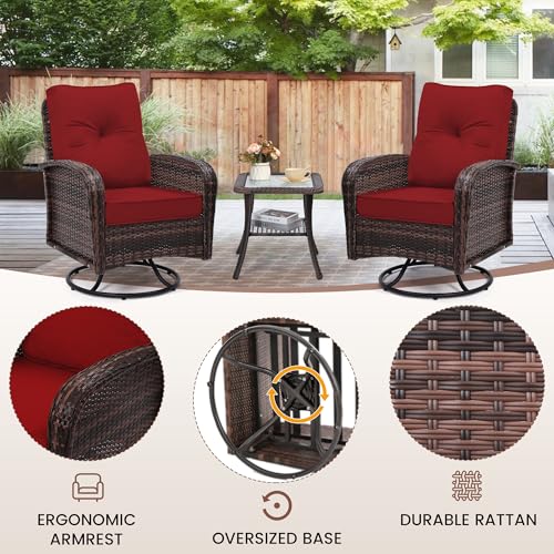 3 Piece Rattan Wicker Bistro Set with Glass Top Table S380