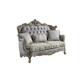 Gray Tufted Fabric & Wood Sofa with 5 Pillows J197