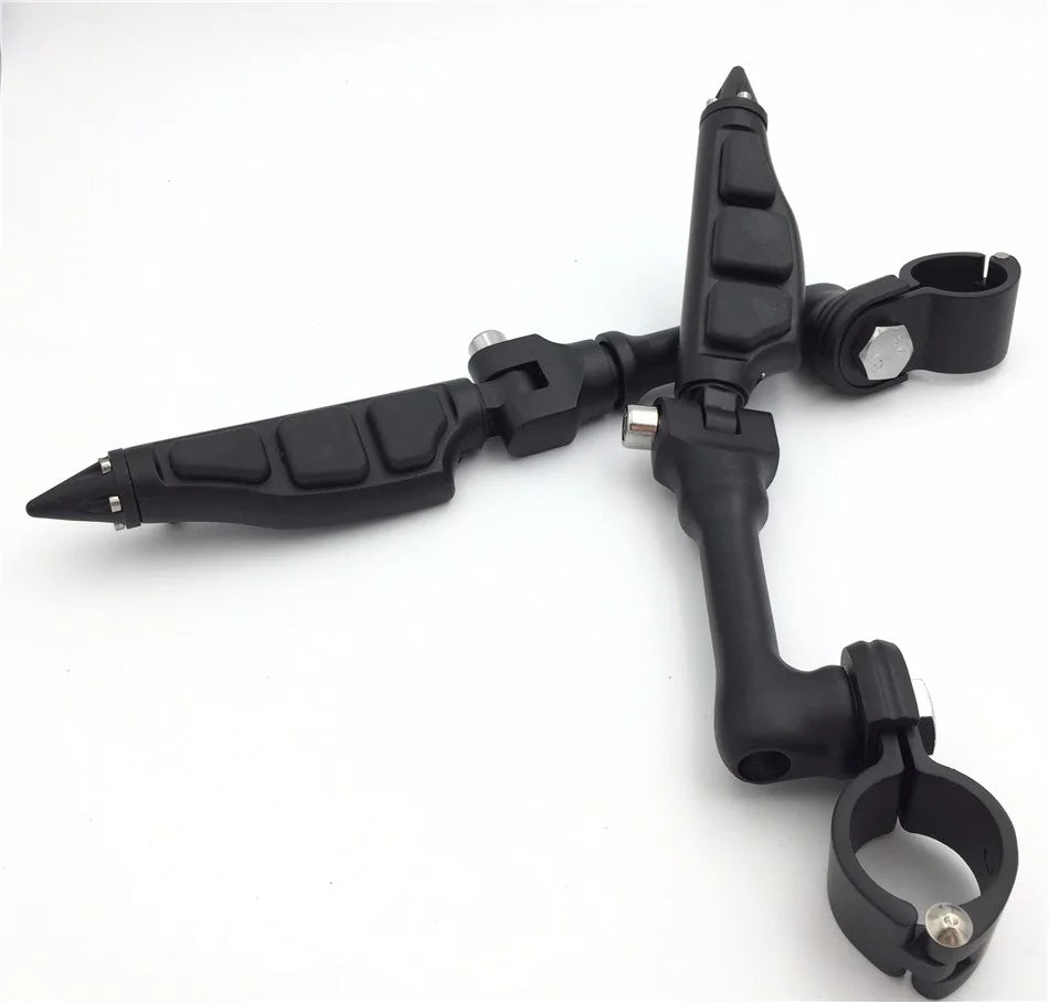 Black Angled Peg Mounting Kit with Stiletto Shape Foot Peg Footrest for 1.5" Front Engine Guard Frame Tube Q9361