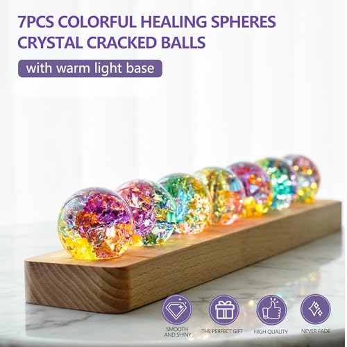 Set of 7 Crystal Balls with LED Wooden Stand E748