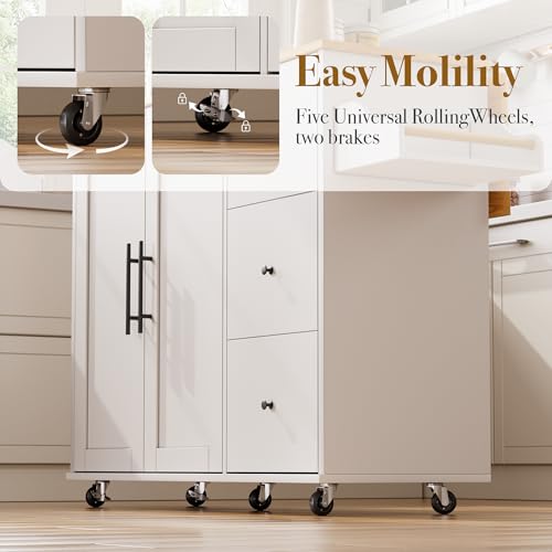 White Rolling Kitchen Island with Storage I3278