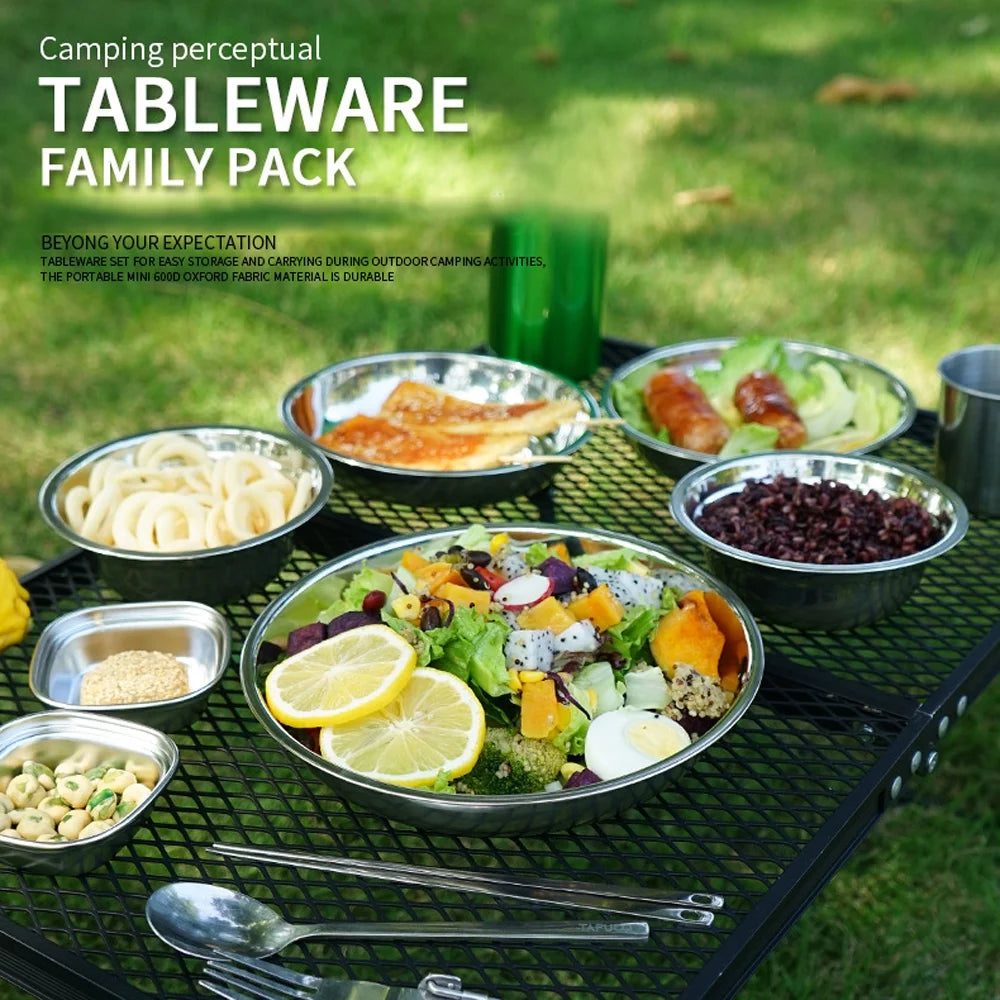 22PCS Portable Stainless Steel Camping Tableware Set with Storage Bag K671