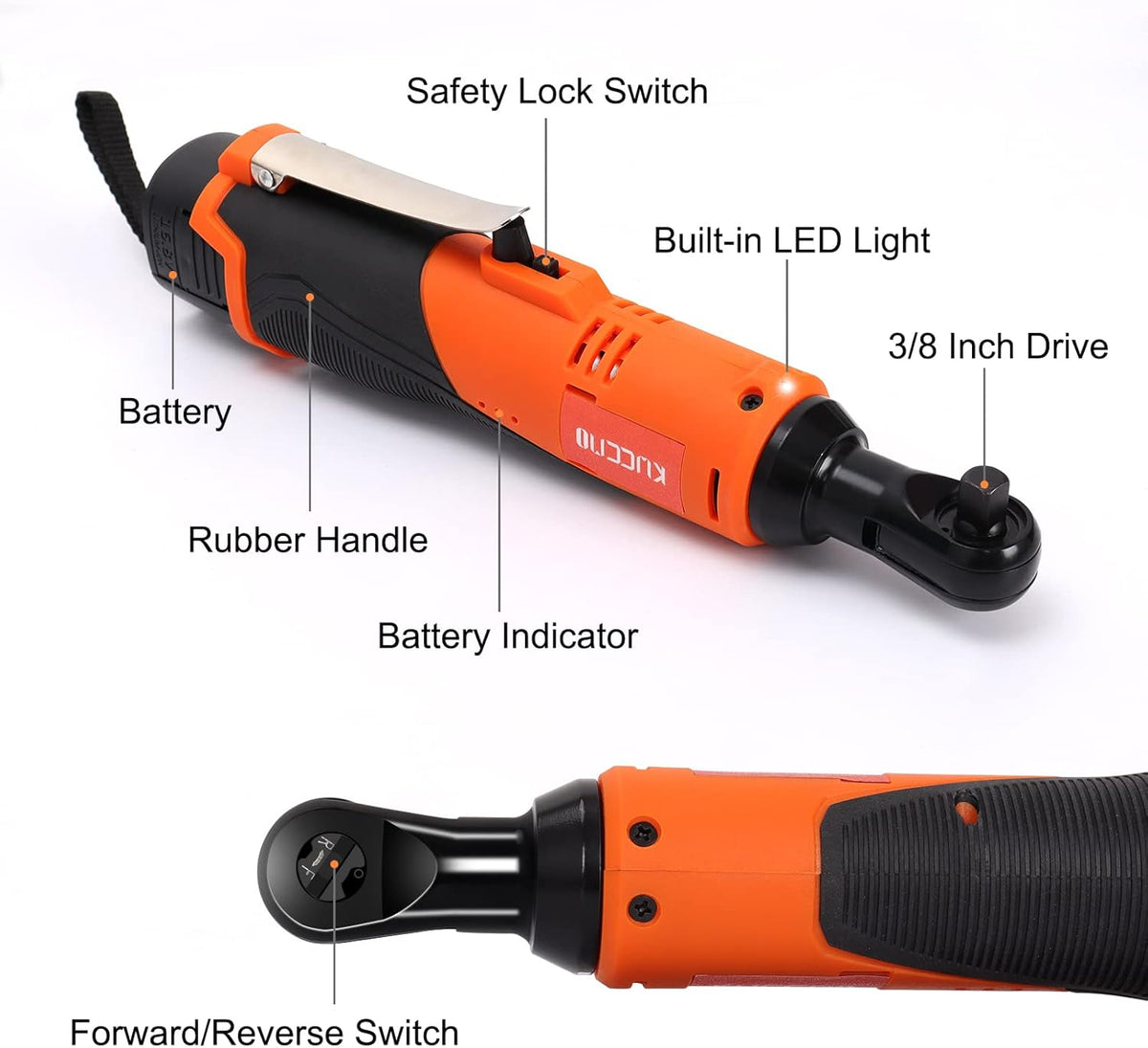 Cordless Ratchet Wrench Set, 3/8'' 16.8V 450 RPM Electric Ratchet Wrench, 40 Ft-lbs, 2-Pack 2.0Ah Lithium-Ion Batteries, 1 Extension Bar Pack of 2 F16382