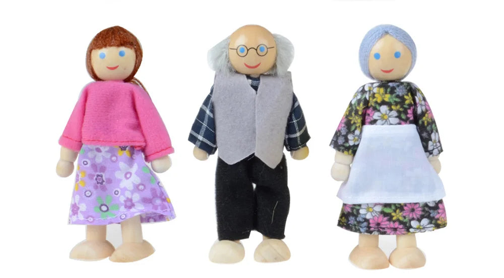 7 People Wooden Dolls House Family Miniature Toy S961
