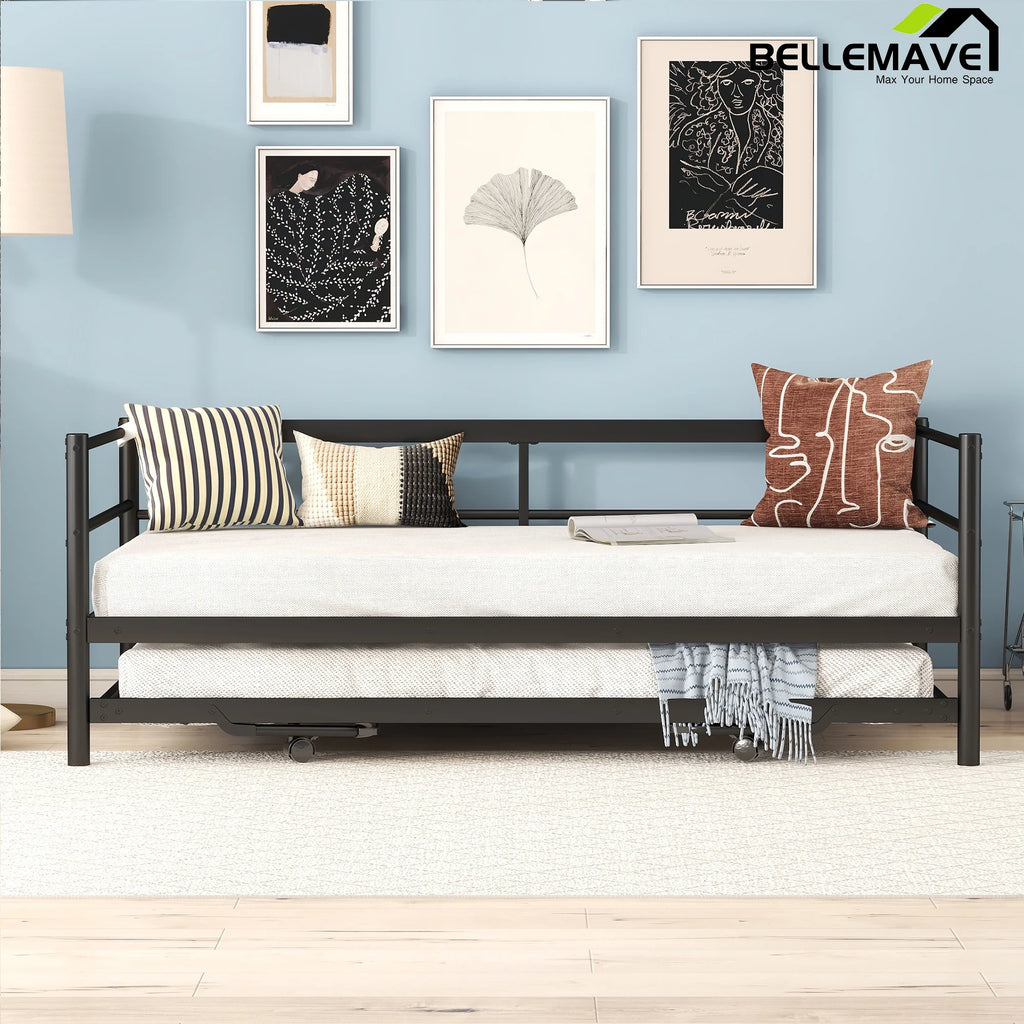 Black Twin Size Metal Daybed with Trundle L42636