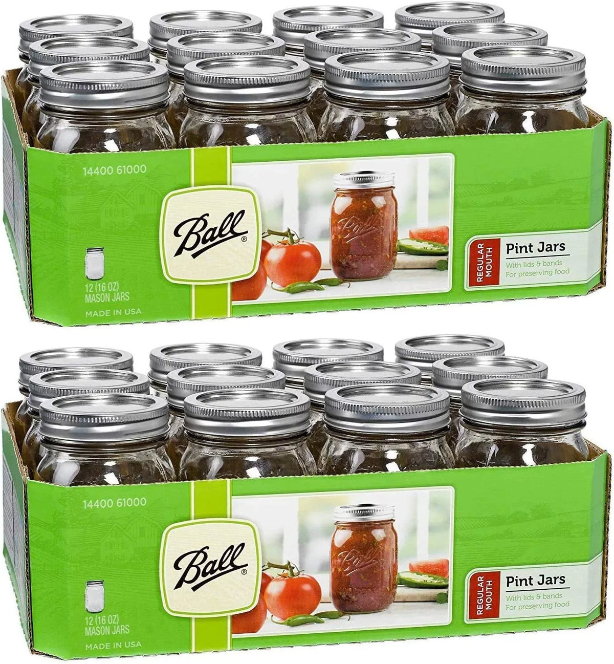 16-oz Mason Jar with Lids and Bands Pack of 24 N858