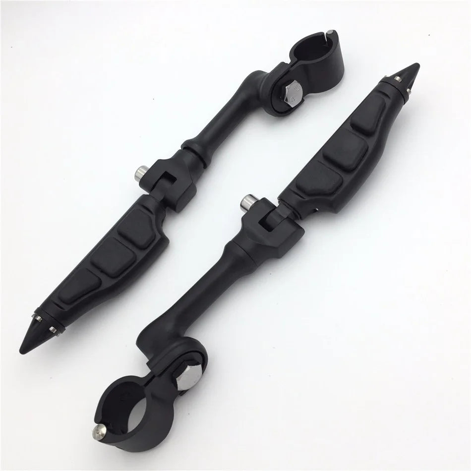 Black Angled Peg Mounting Kit with Stiletto Shape Foot Peg Footrest for 1.5" Front Engine Guard Frame Tube Q9361