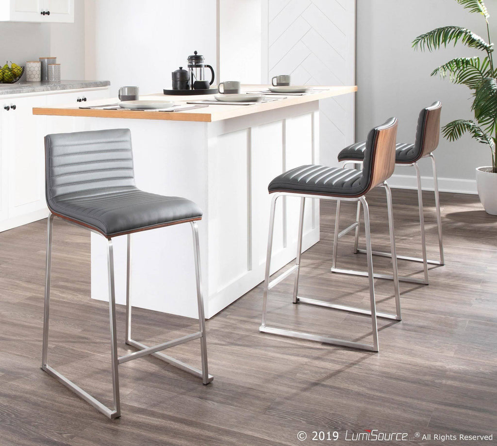 Counter Stool Set of 2 Walnut Grey E681405