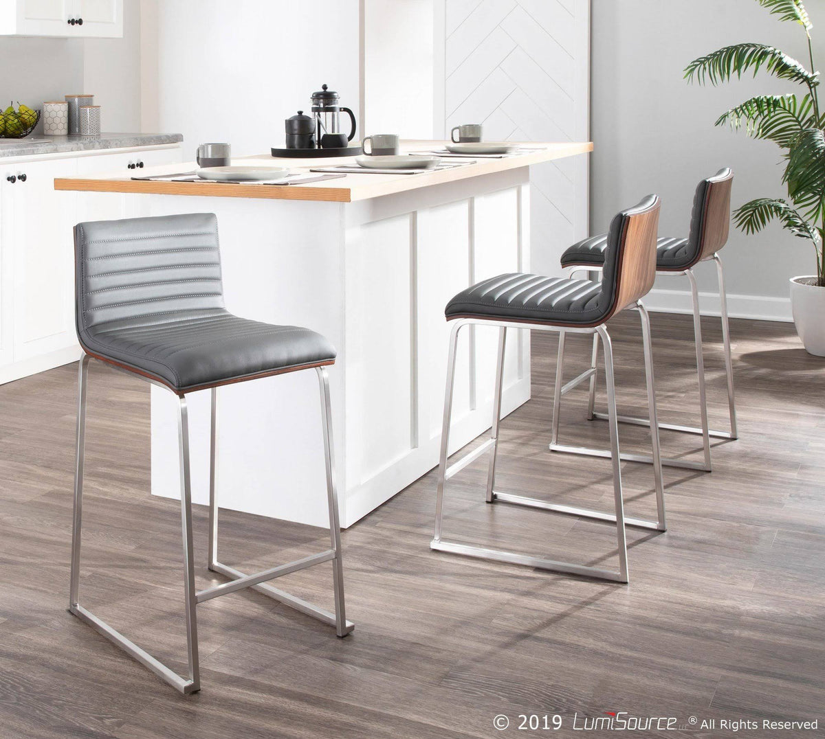 Counter Stool Set of 2 Walnut Grey E681405