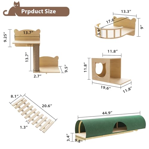 16 Pcs Wooden Cat Wall Shelves with Bed and Scratching Post W2223