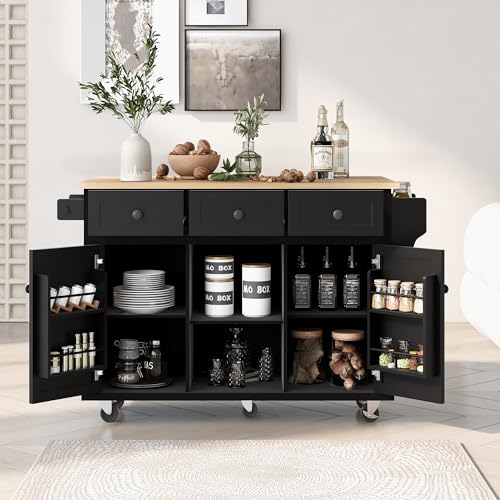 Grey Blue Wooden Kitchen Island Cart with Stainless Steel Top C2566