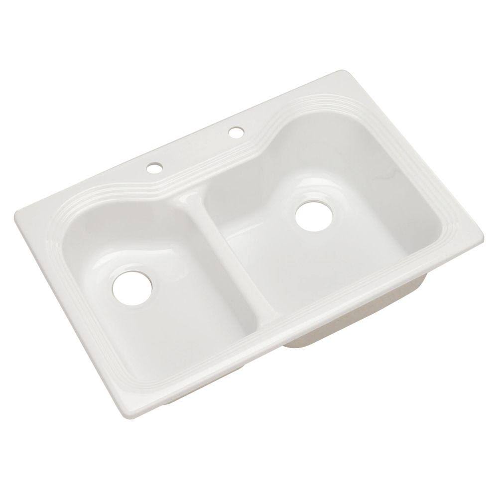 White 33 in. Double Bowl Kitchen Sink R874