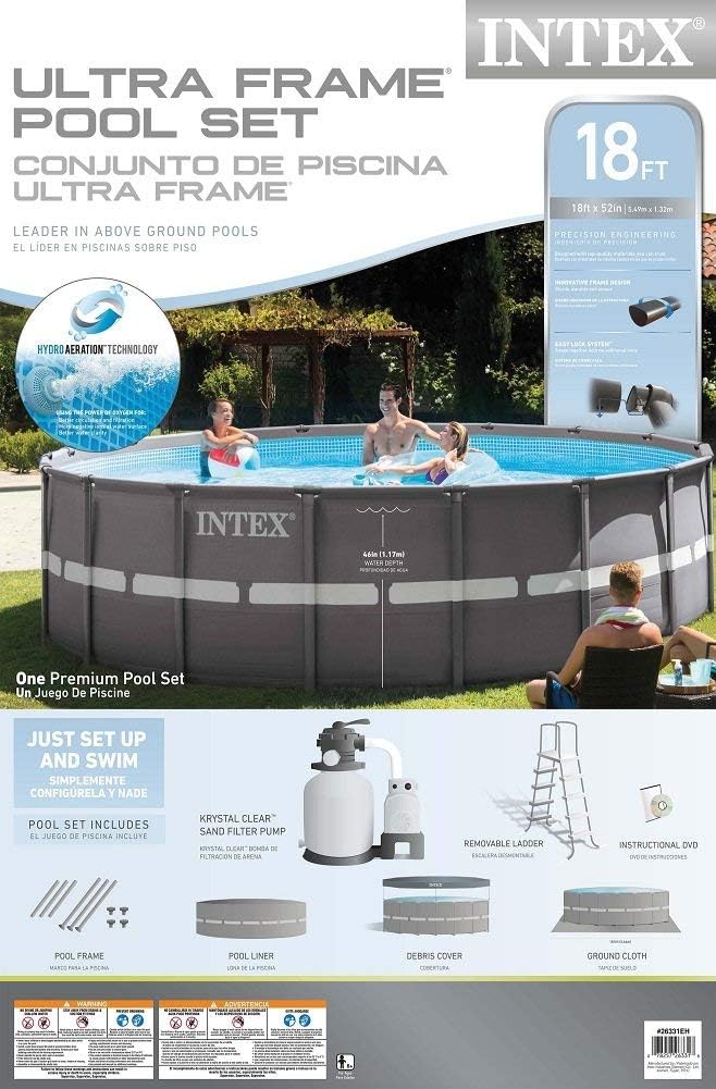 18ft x 52in Ultra Frame Pool Set with Sand Filter Pump, Ladder, Ground Cloth & Pool Cover K956432