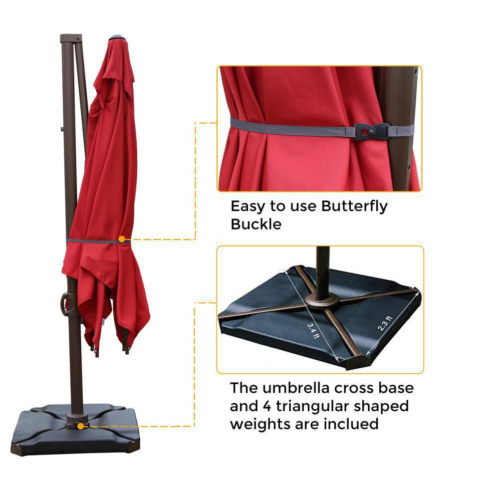 10 ft. x 10 ft. 360-Degree Rotating Aluminum Cantilever Patio Umbrella with Base Weight in Dark Red I7318