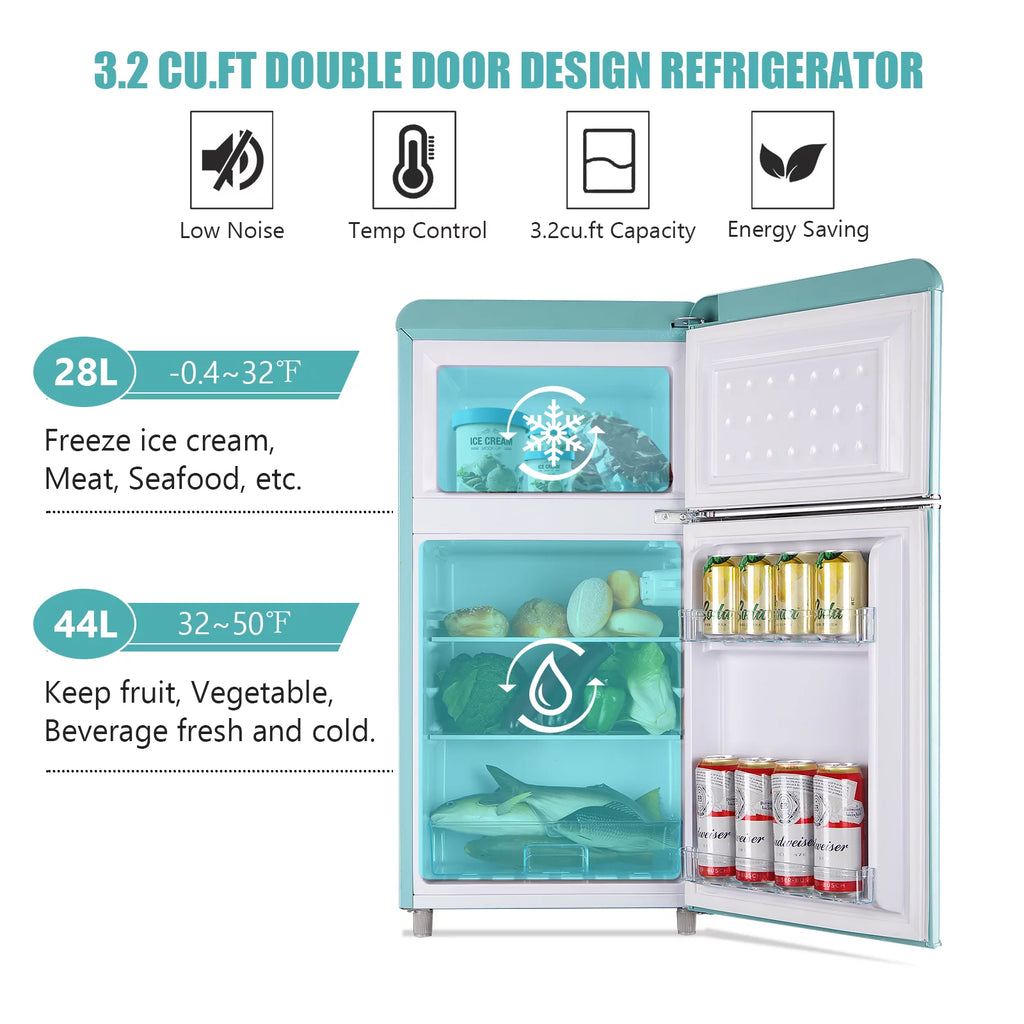 3.2 Cubic Feet Retro Dual Door Mini Fridge with Freezer F820