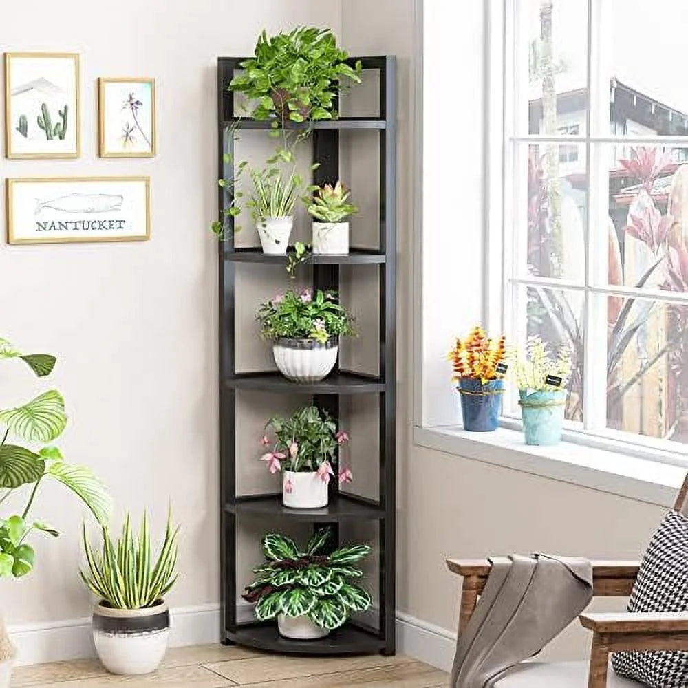 6 Tier 70.9 Inch Tall Corner Bookshelf Black V127