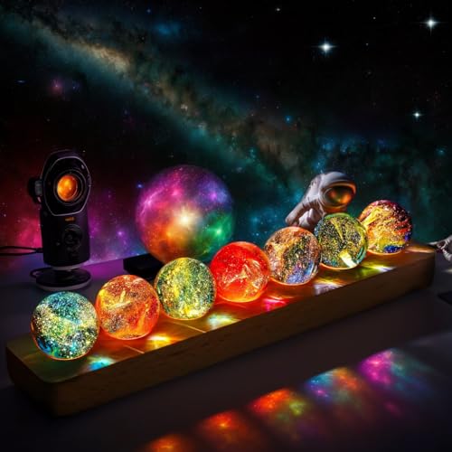 40mm Crystal Quartz 7 Chakra Healing Spheres Set with LED Wooden Stand I305