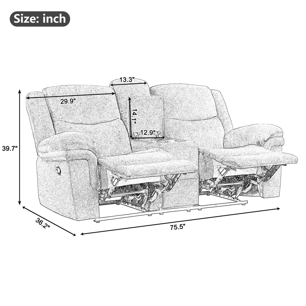 Dark Blue Manual Reclining Sofa with Storage O6886