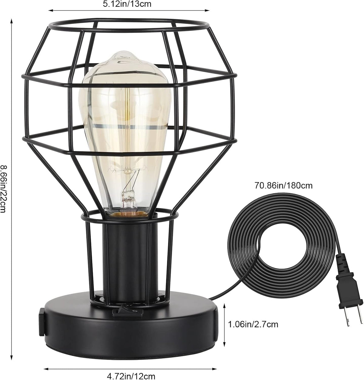 Black Industrial Table Lamp with USB Ports and AC Outlet J589