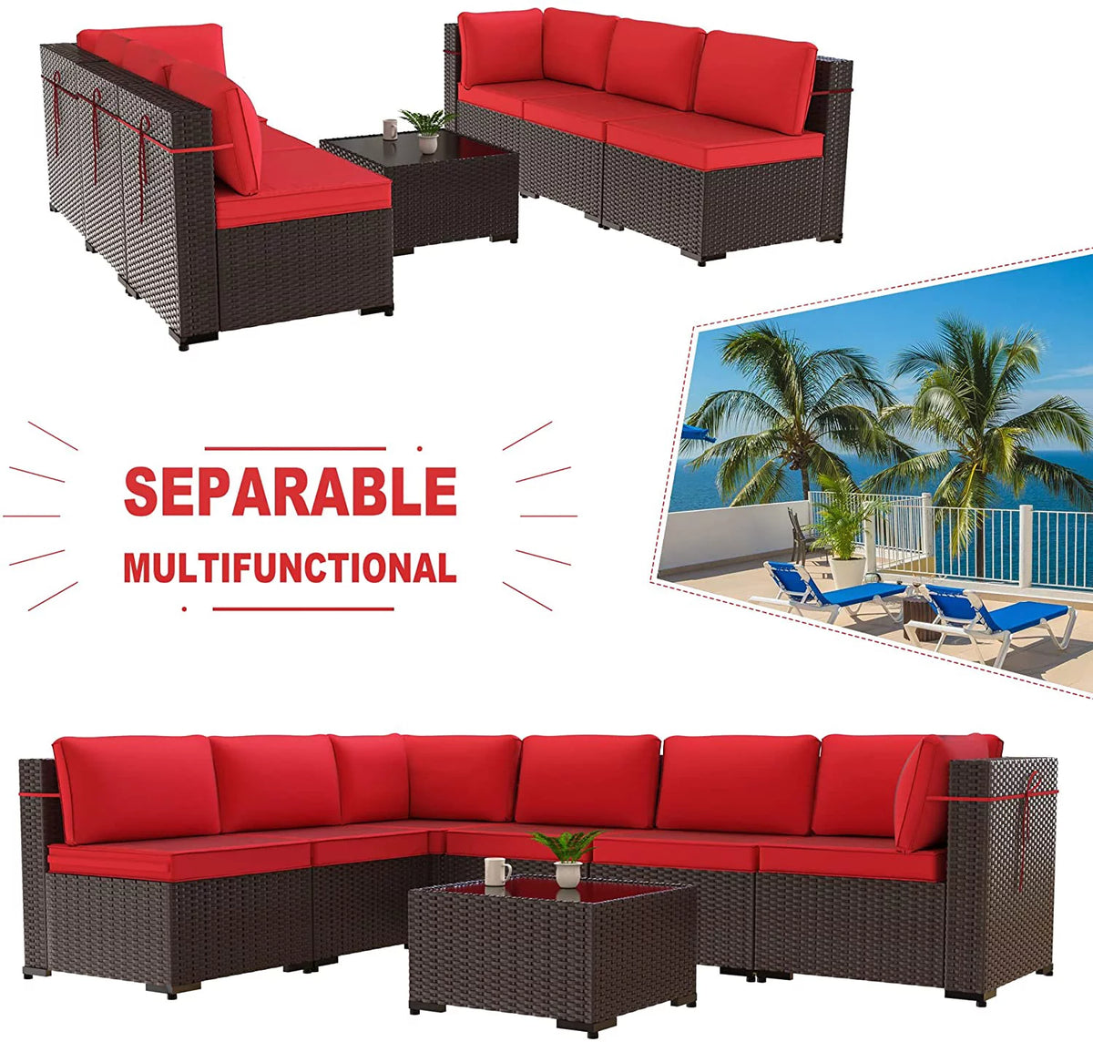 7 Piece All-Weather Wicker Outdoor Patio Furniture Set P767683