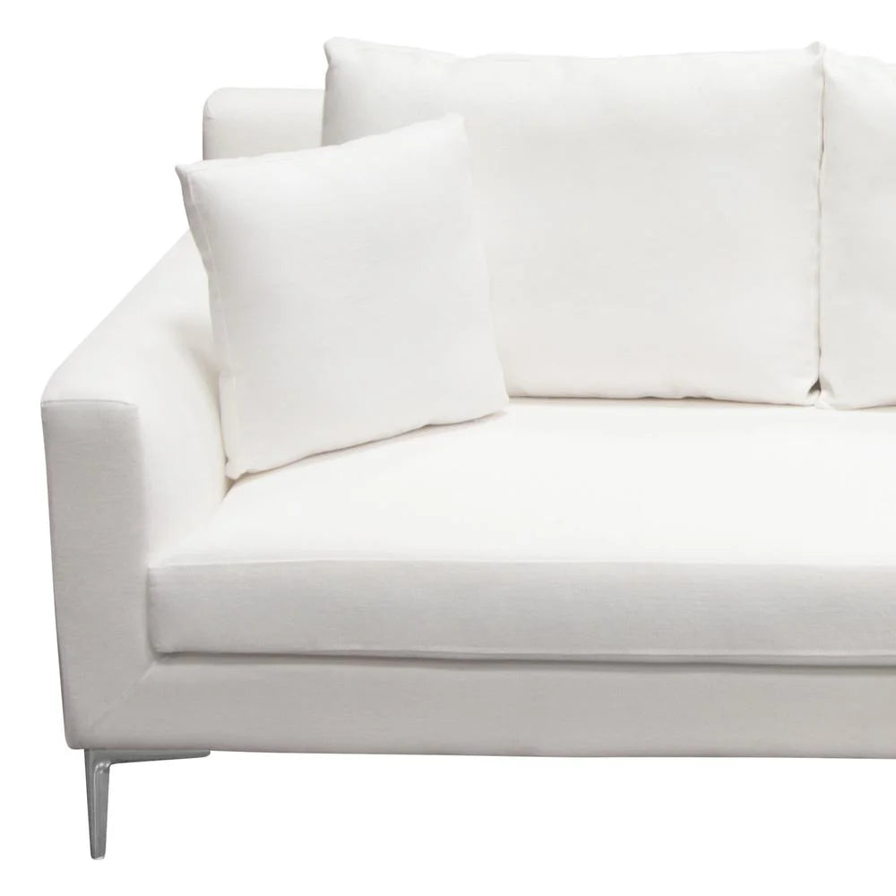 White Linen Sofa with Polished Silver Metal Leg C40230