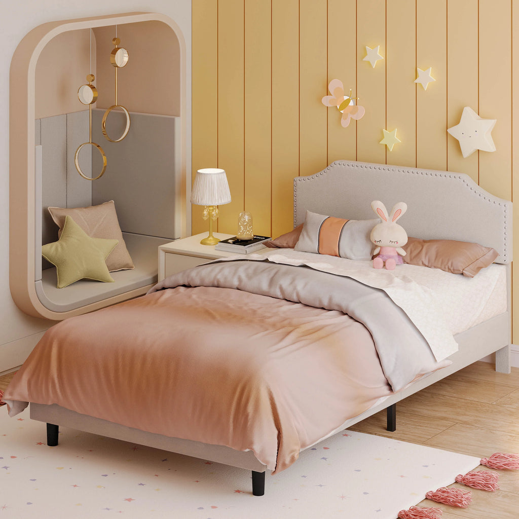 Upholstered Twin Bed Frame with Adjustable Headboard Y2693