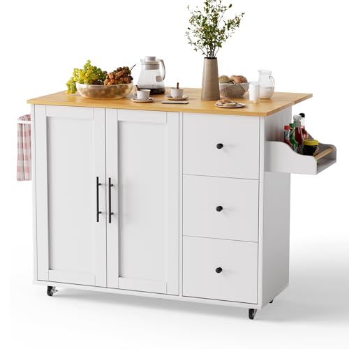 White Rolling Kitchen Island with Storage A28026